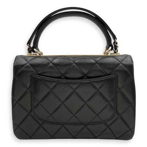 Quilted Trendy CC Black Top Handle in Lambskin, Gold hardware