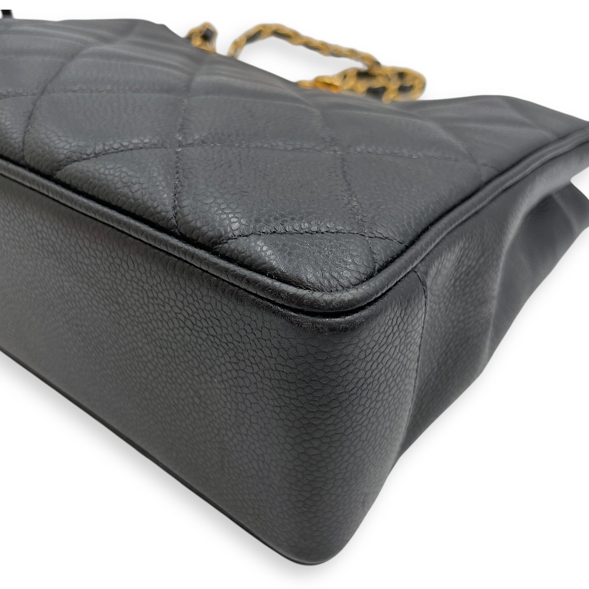 Vintage Big CC Logo Black Shoulder Bag in Caviar Leather, Gold hardware