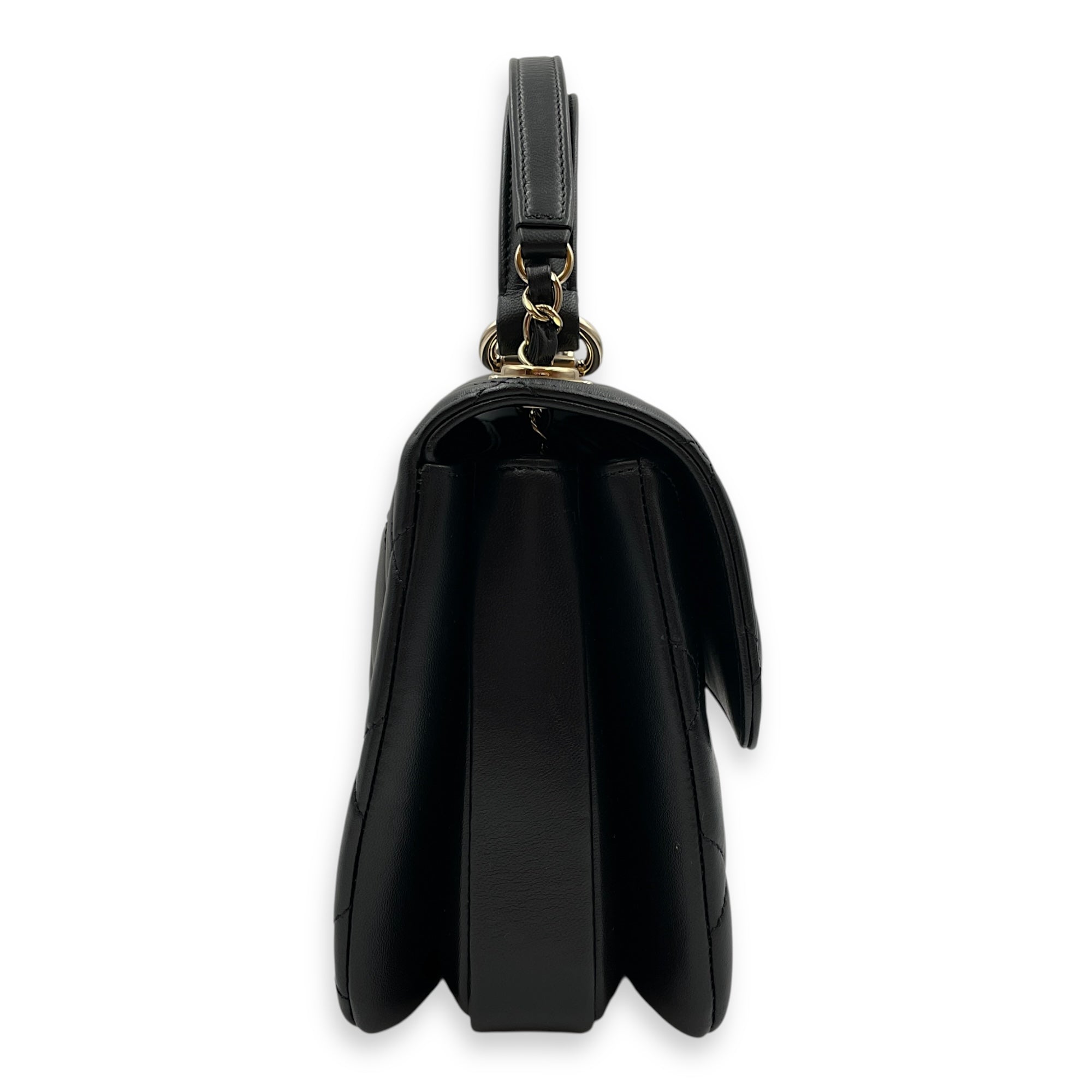 Quilted Trendy CC Black Top Handle in Lambskin, Gold hardware