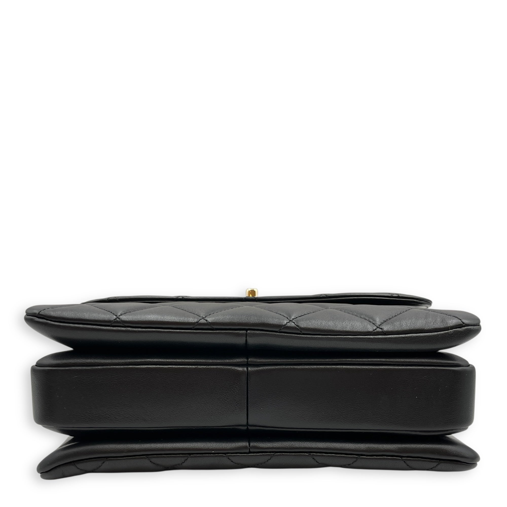 Quilted Trendy CC Black Top Handle in Lambskin, Gold hardware