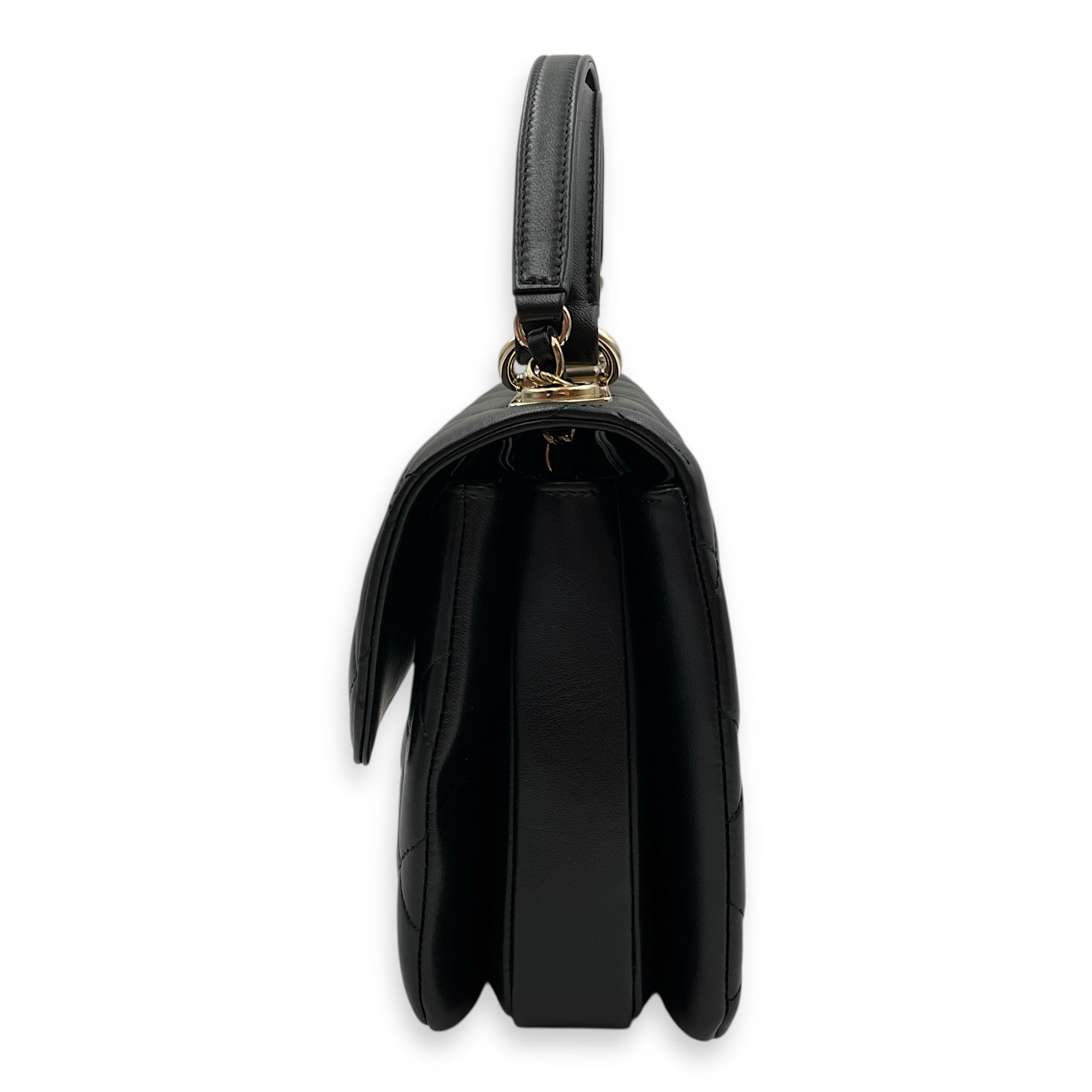 Quilted Trendy CC Black Top Handle in Lambskin, Gold hardware
