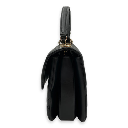 Quilted Trendy CC Black Top Handle in Lambskin, Gold hardware