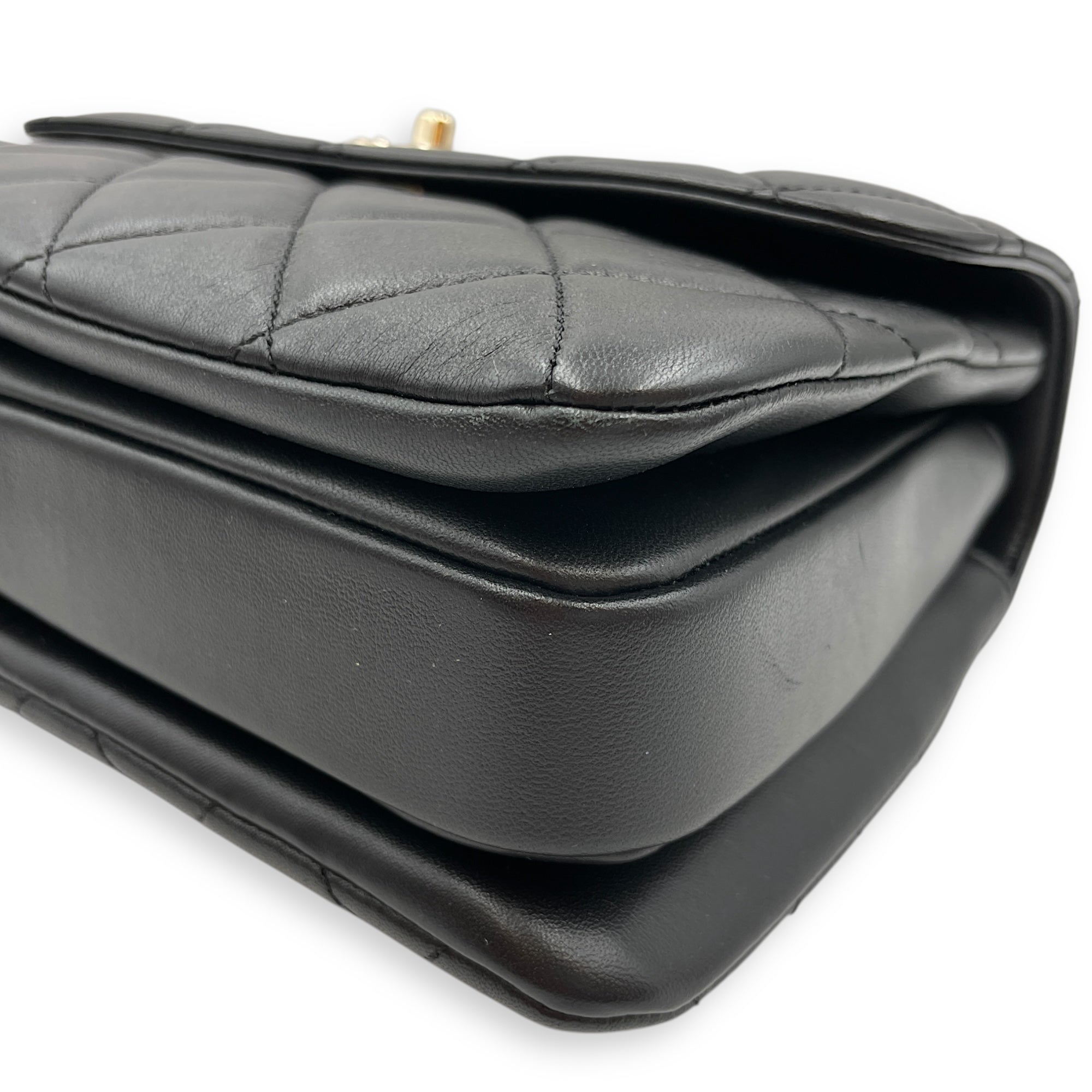 Quilted Trendy CC Black Top Handle in Lambskin, Gold hardware