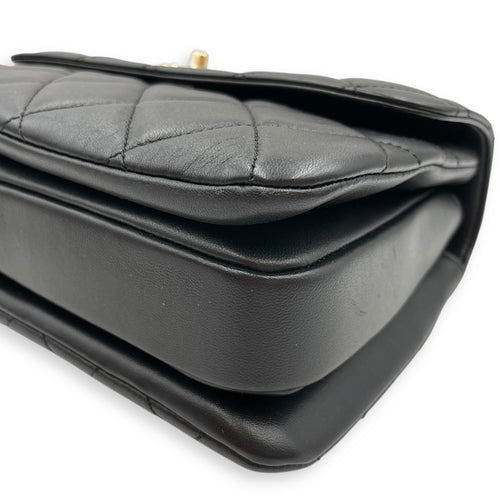 Quilted Trendy CC Black Top Handle in Lambskin, Gold hardware