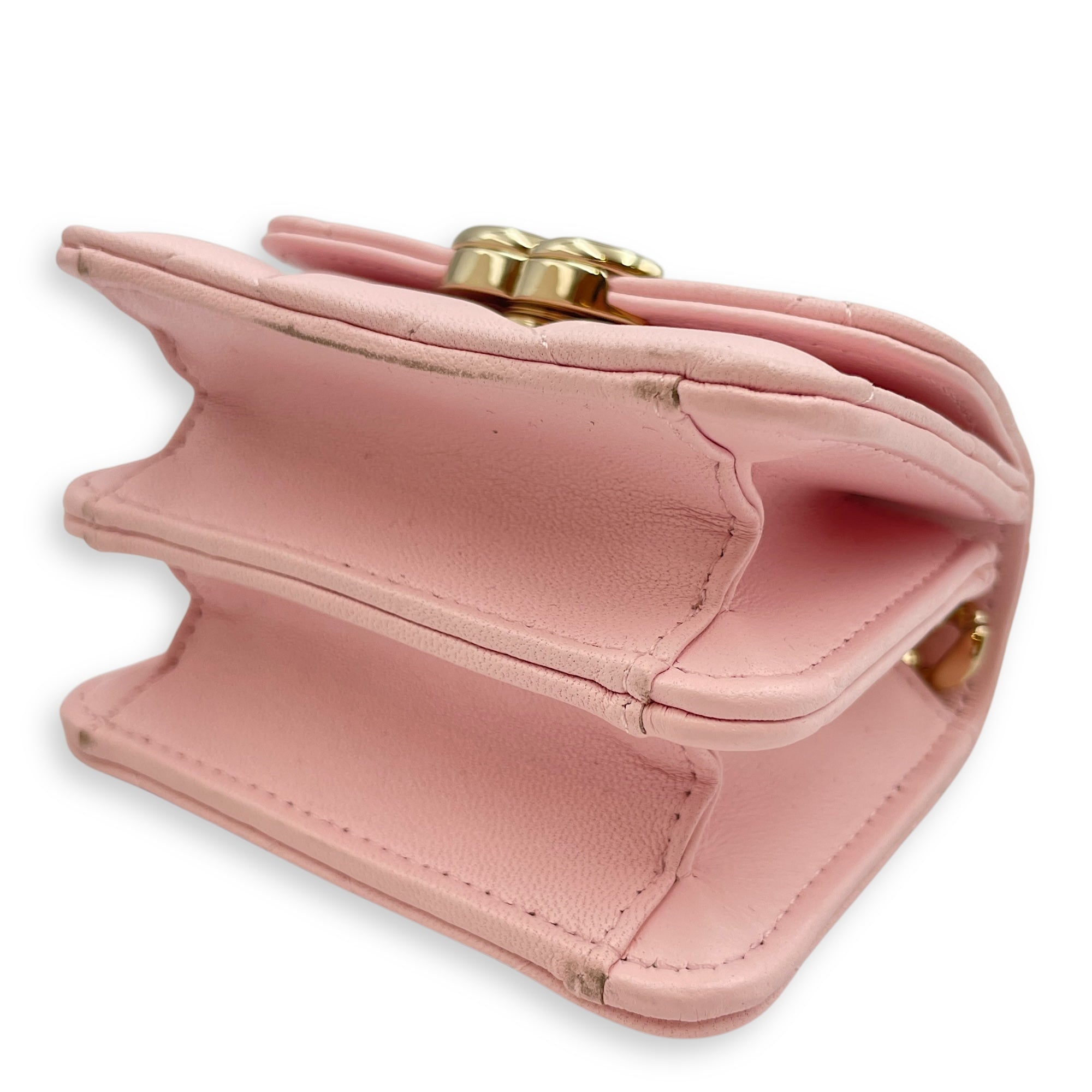 Mini Flap Pink Bag with Chain in Lambskin, Gold hardware