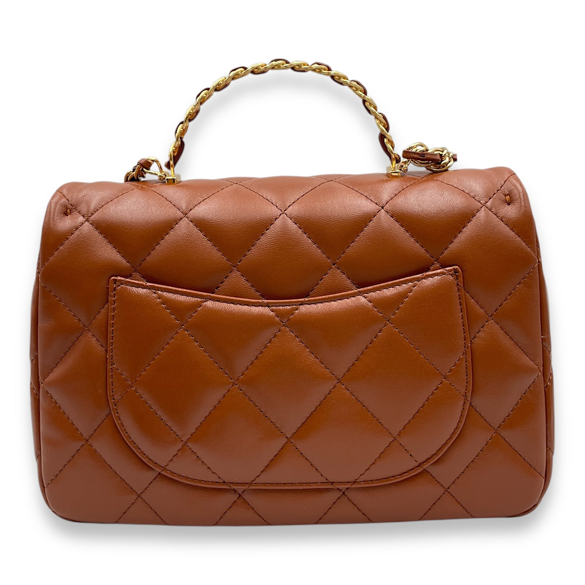 Timeless Classique Flap Brown Top Handle Bag in Lambskin, Gold hardware