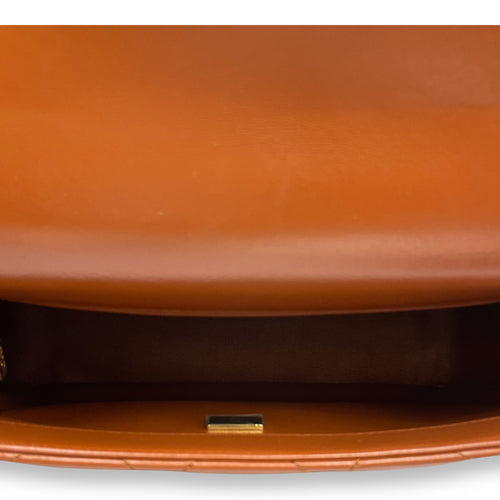 Timeless Classique Flap Brown Top Handle Bag in Lambskin, Gold hardware