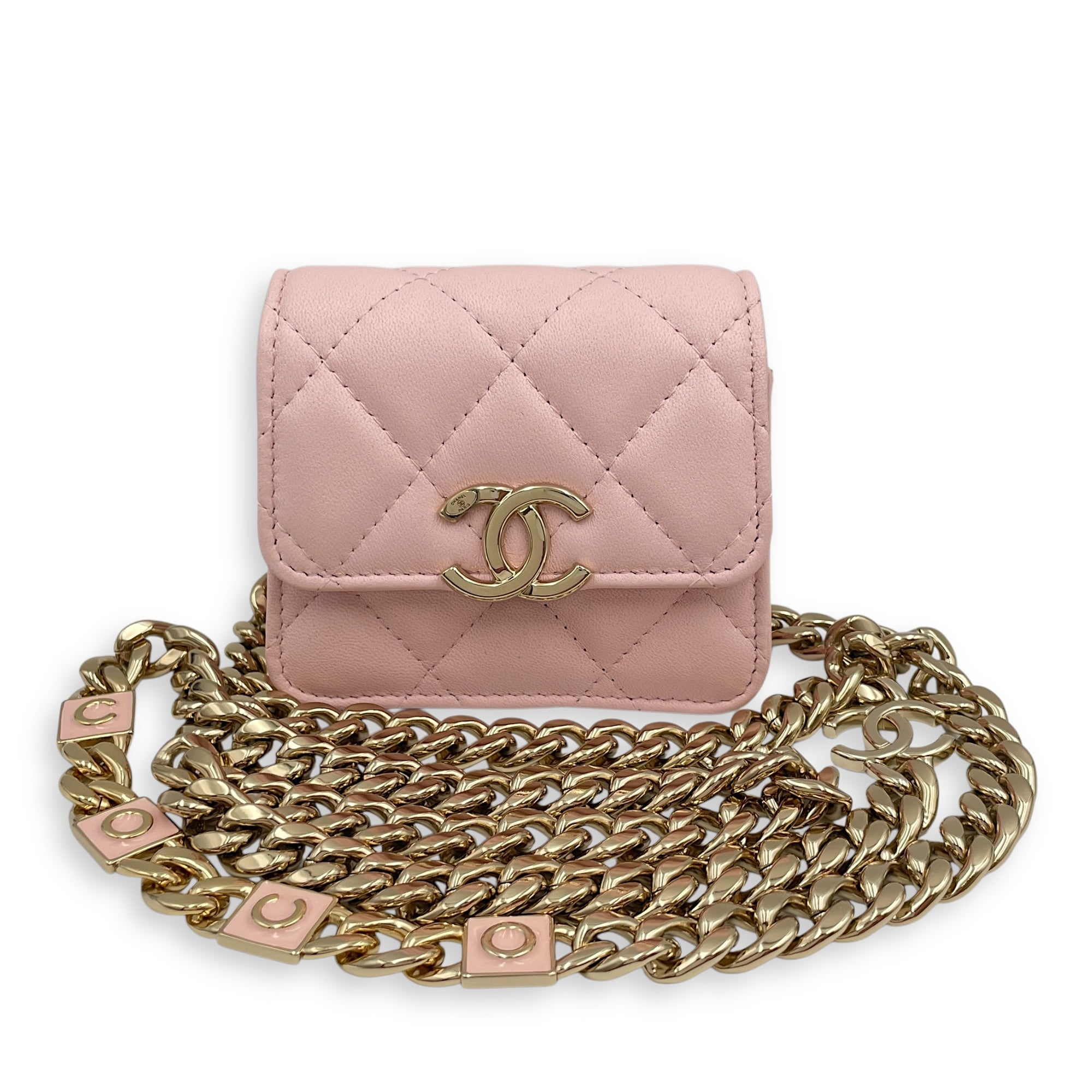 Mini Flap Pink Bag with Chain in Lambskin, Gold hardware
