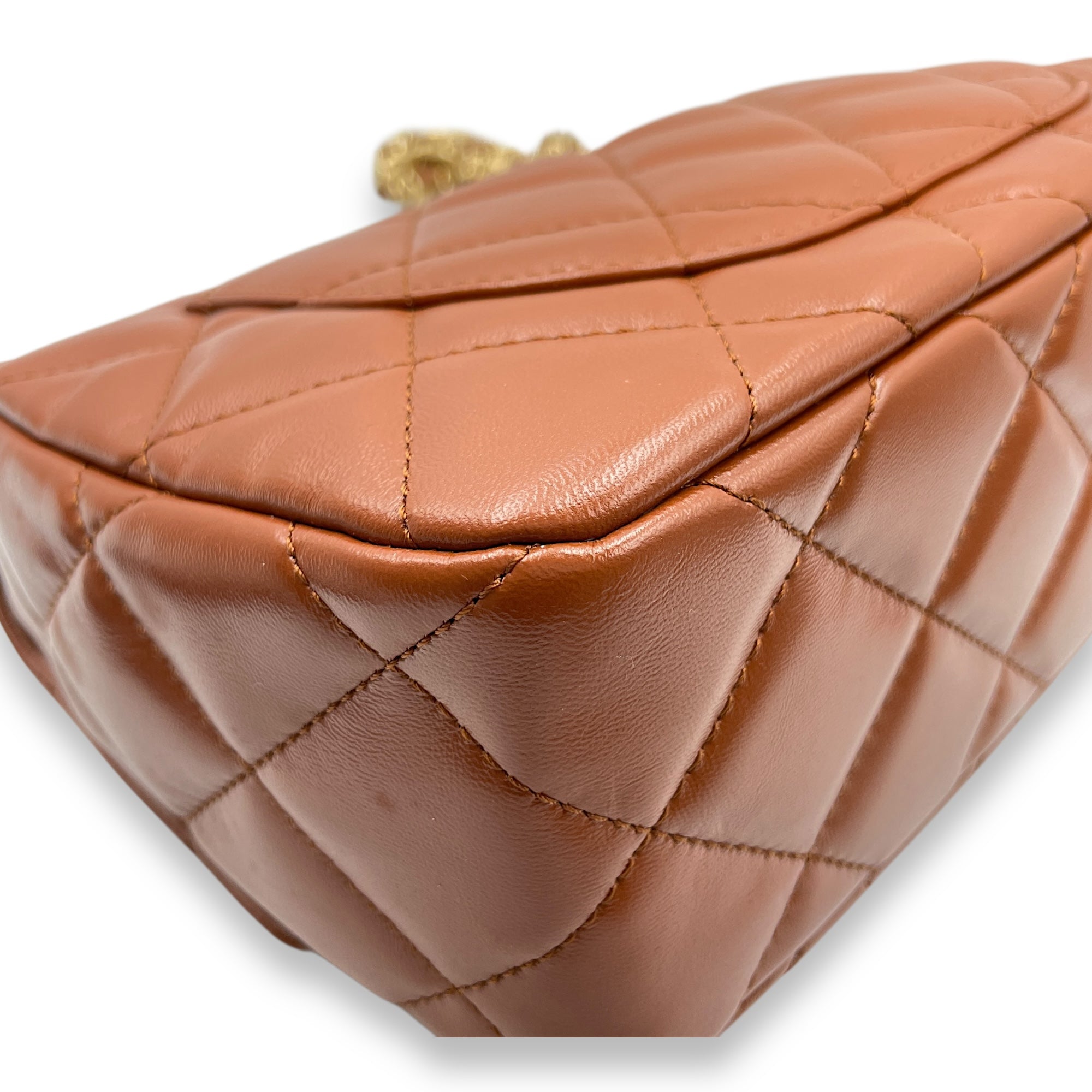 Timeless Classique Flap Brown Top Handle Bag in Lambskin, Gold hardware
