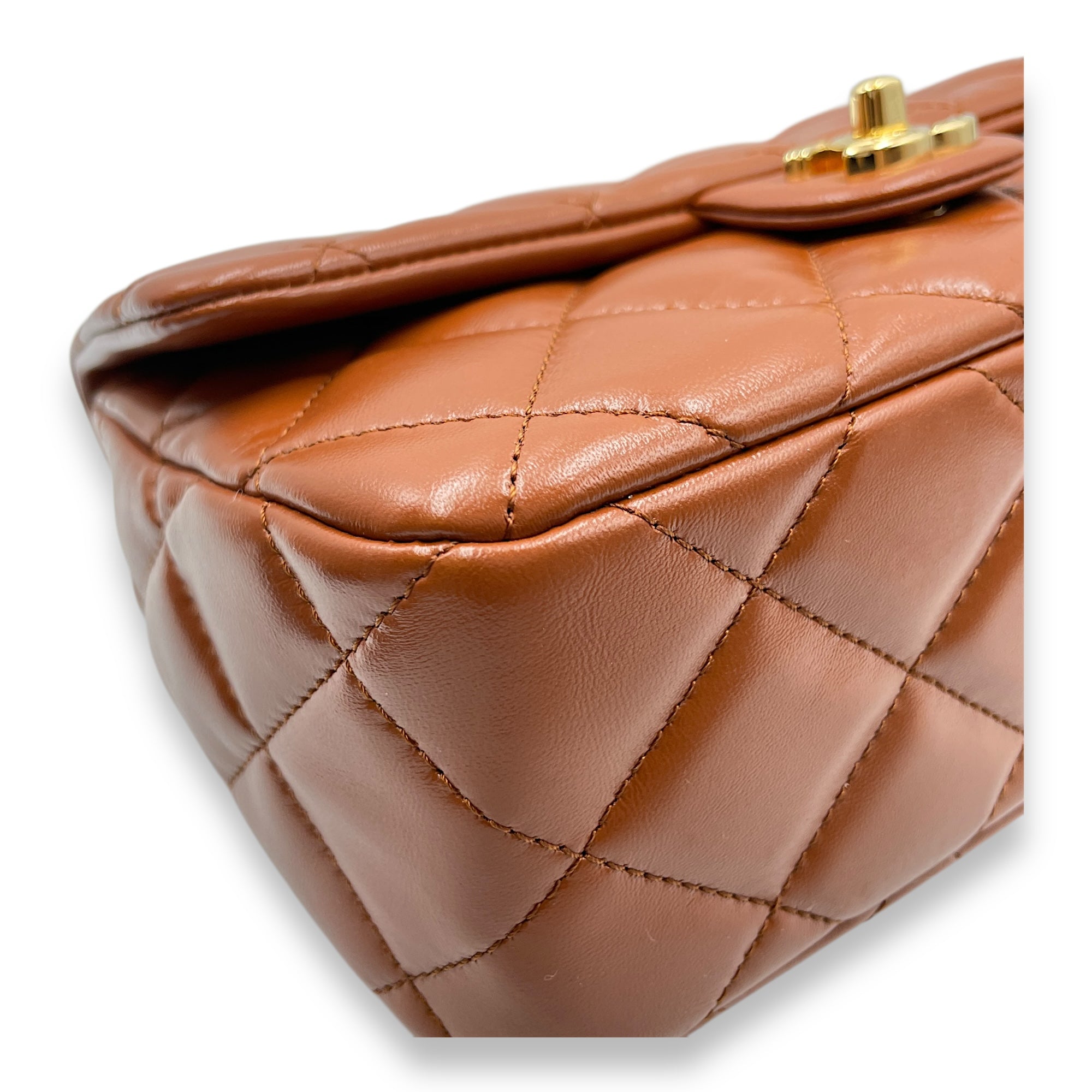 Timeless Classique Flap Brown Top Handle Bag in Lambskin, Gold hardware