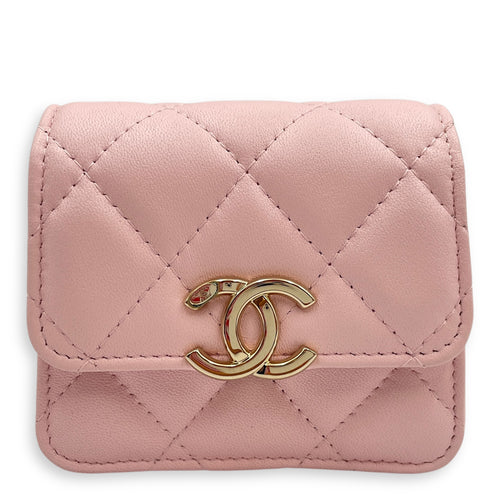 Mini Flap Pink Bag with Chain in Lambskin, Gold hardware