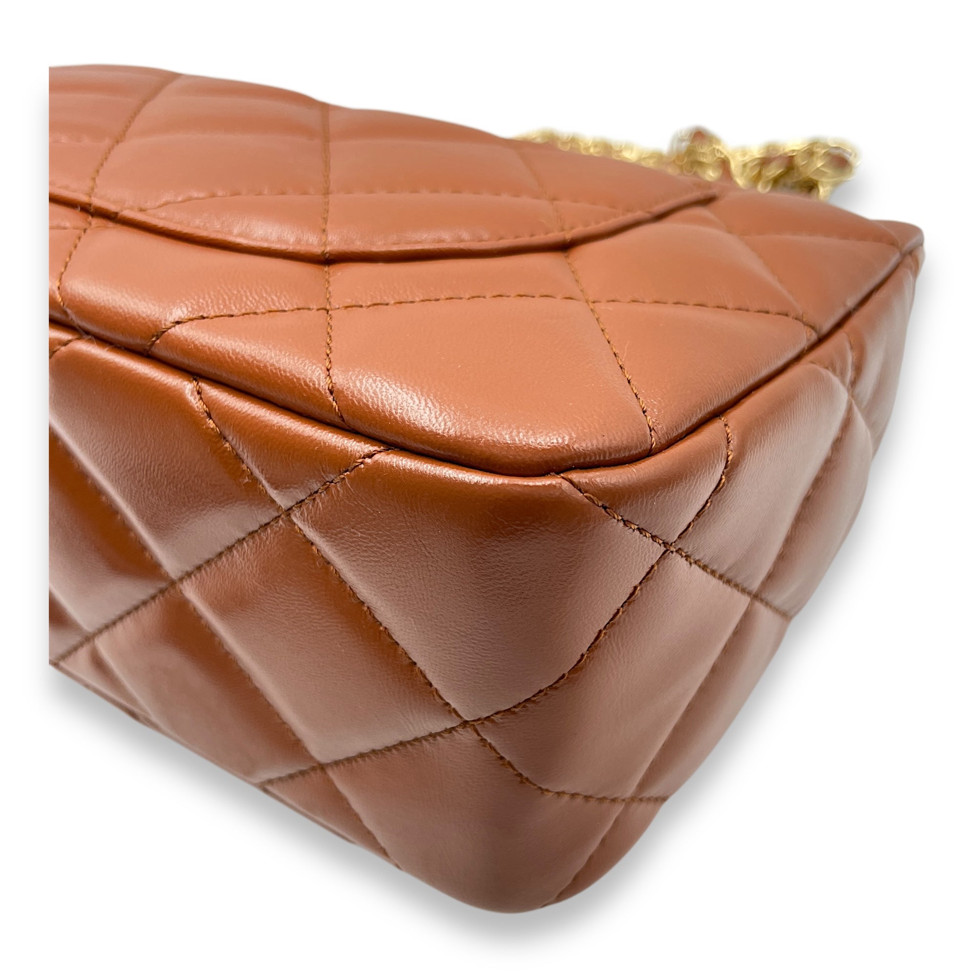 Timeless Classique Flap Brown Top Handle Bag in Lambskin, Gold hardware