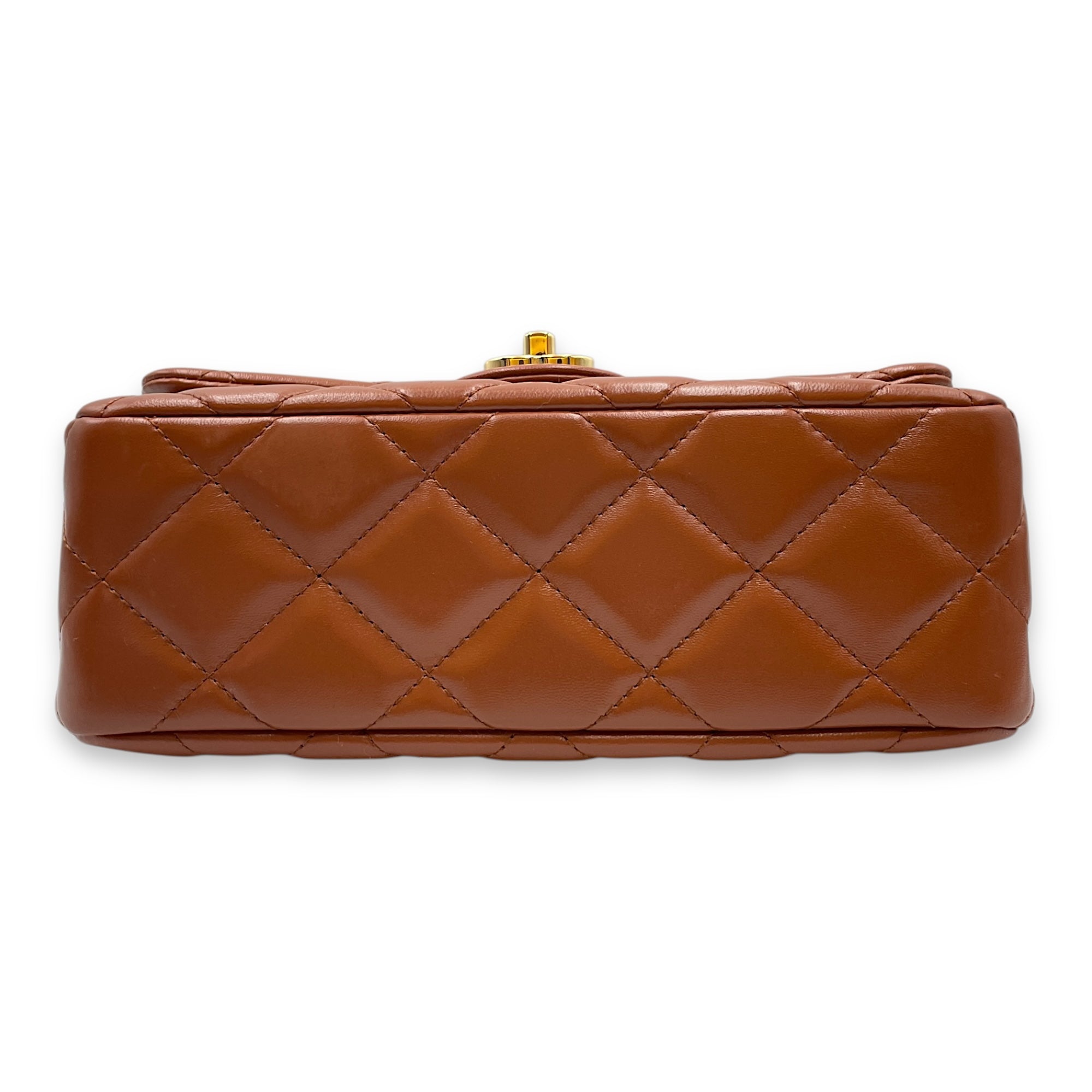 Timeless Classique Flap Brown Top Handle Bag in Lambskin, Gold hardware
