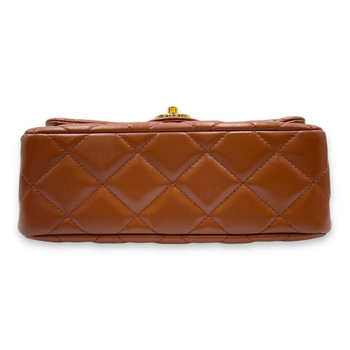 Timeless Classique Flap Brown Top Handle Bag in Lambskin, Gold hardware