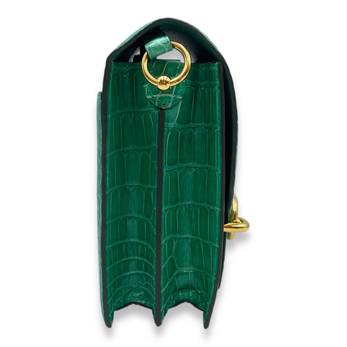 Roulis Mini Vert Jade in Matte Alligator/Shiny Alligator, Gold hardware