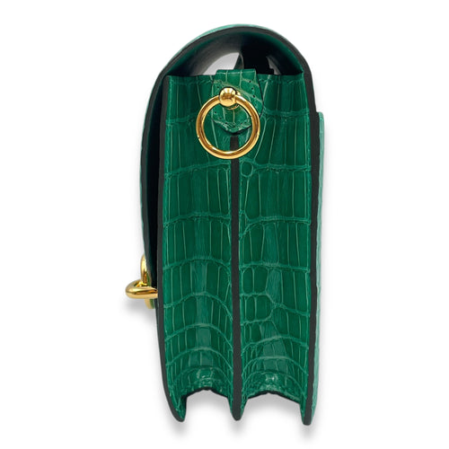 Roulis Mini Vert Jade in Matte Alligator/Shiny Alligator, Gold hardware
