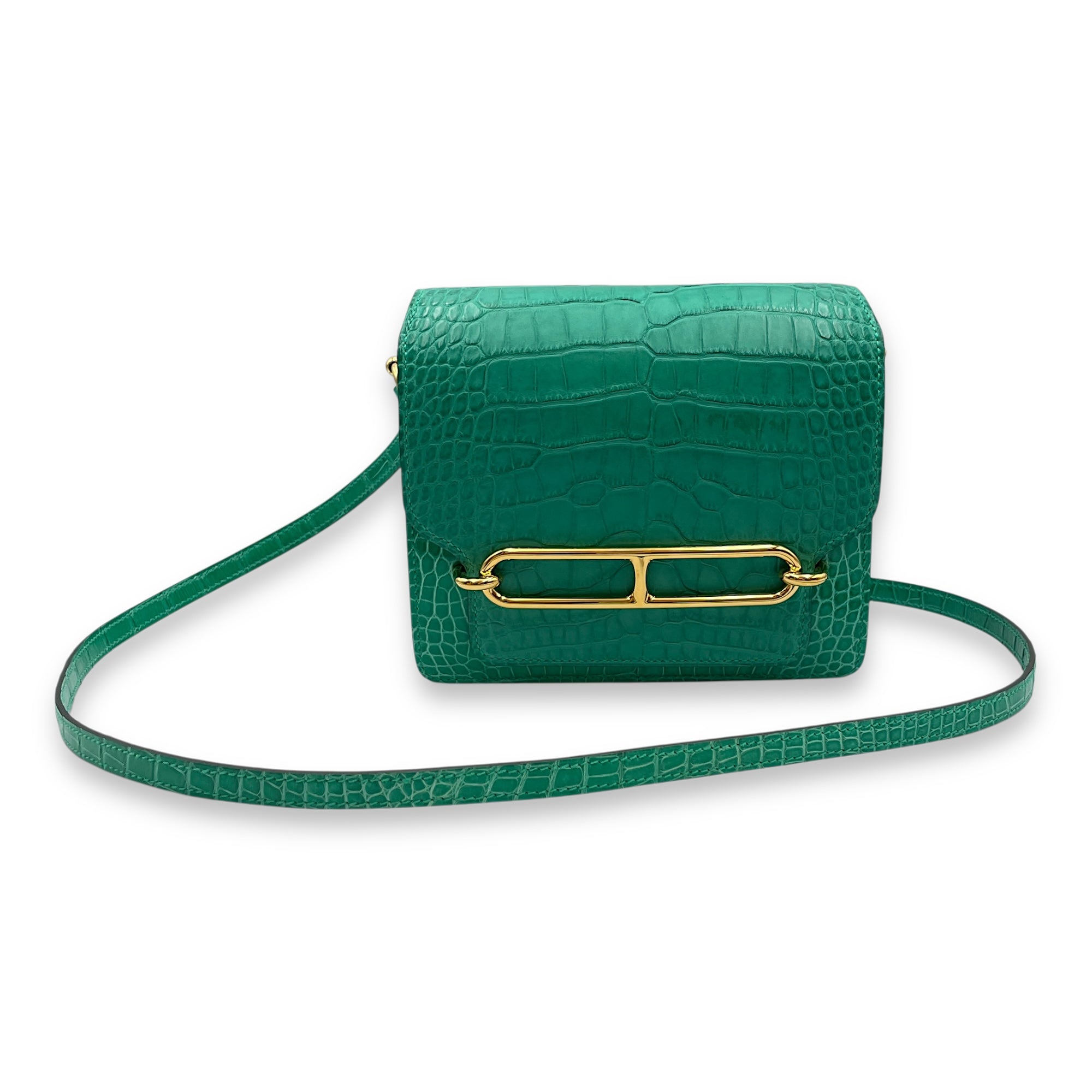 Roulis Mini Vert Jade in Matte Alligator/Shiny Alligator, Gold hardware