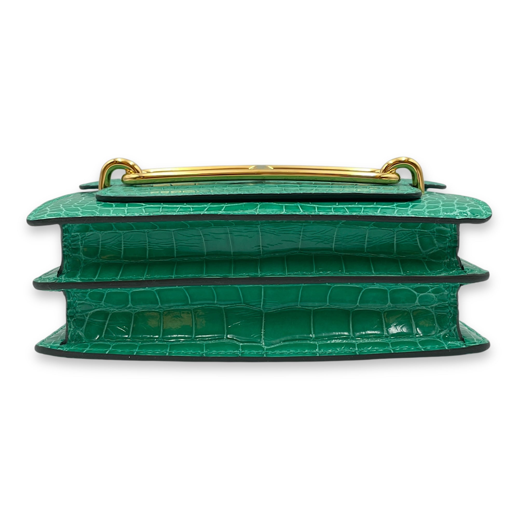 Roulis Mini Vert Jade in Matte Alligator/Shiny Alligator, Gold hardware