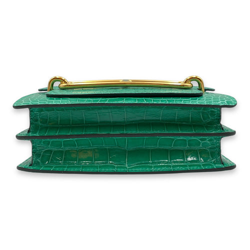 Roulis Mini Vert Jade in Matte Alligator/Shiny Alligator, Gold hardware