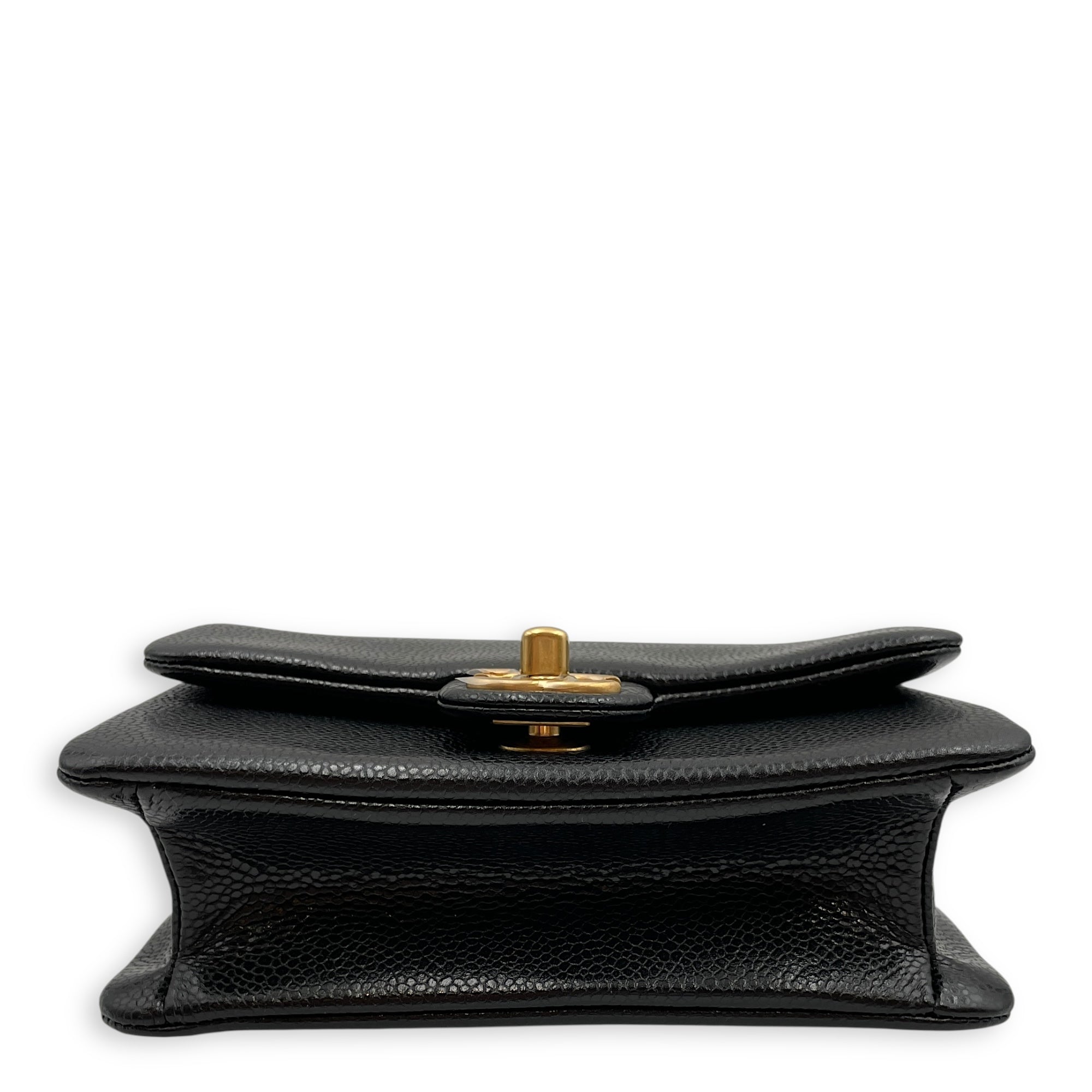 CC Flap Mini Black Crossbody Bag in Calfskin, Gold hardware