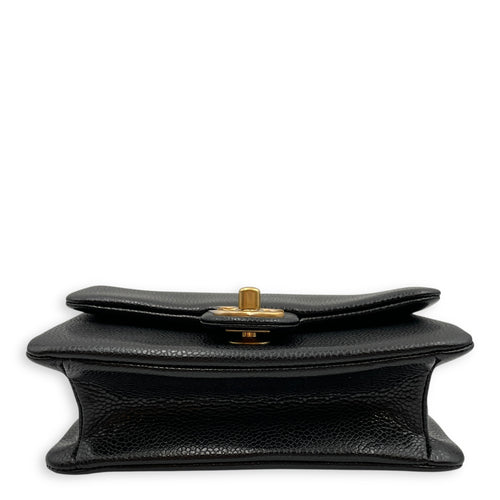 CC Flap Mini Black Crossbody Bag in Calfskin, Gold hardware