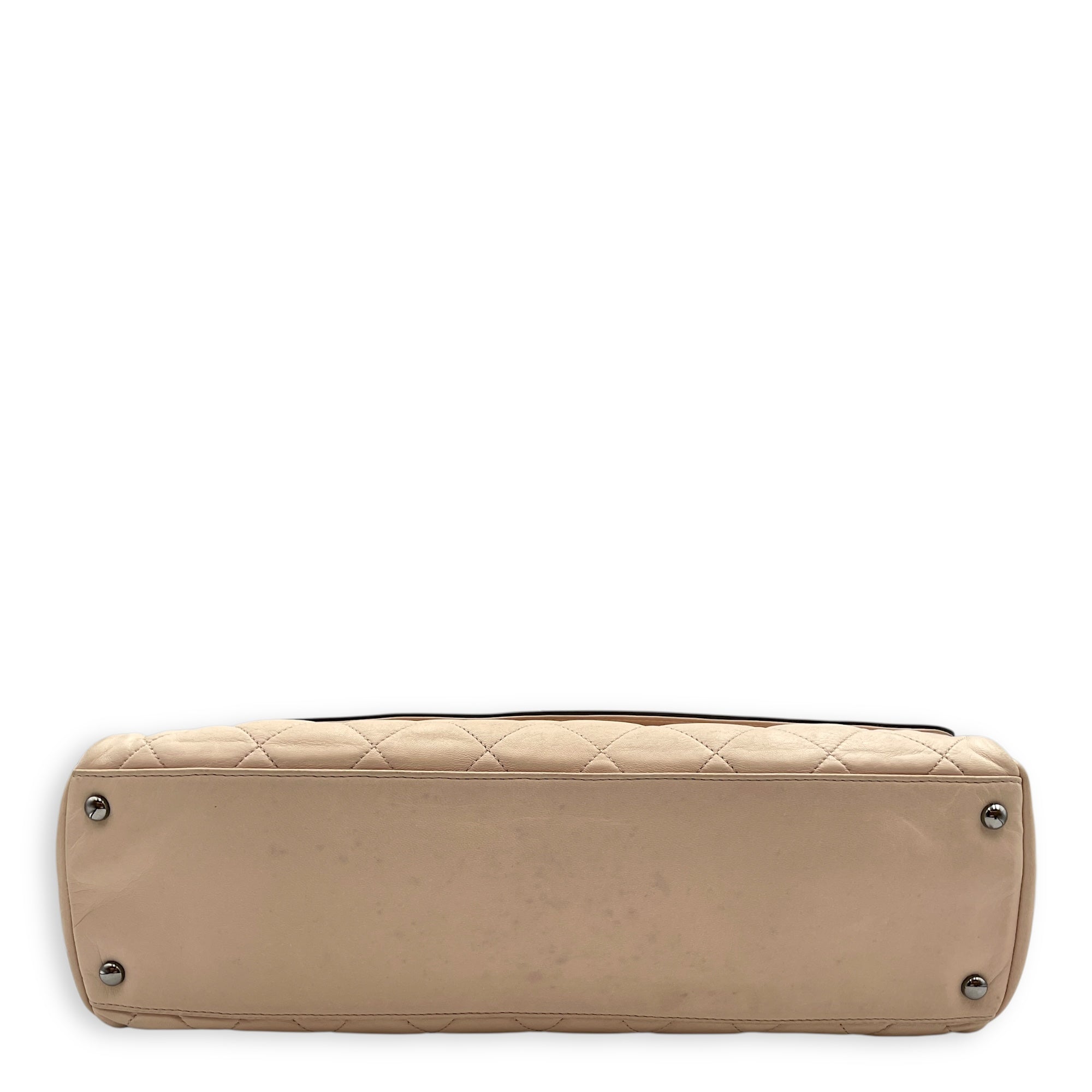 Two Tone Mademoiselle Lock Flap Beige Sholder bag in Lambskin, Silver hardware