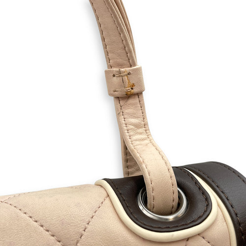 Two Tone Mademoiselle Lock Flap Beige Sholder bag in Lambskin, Silver hardware