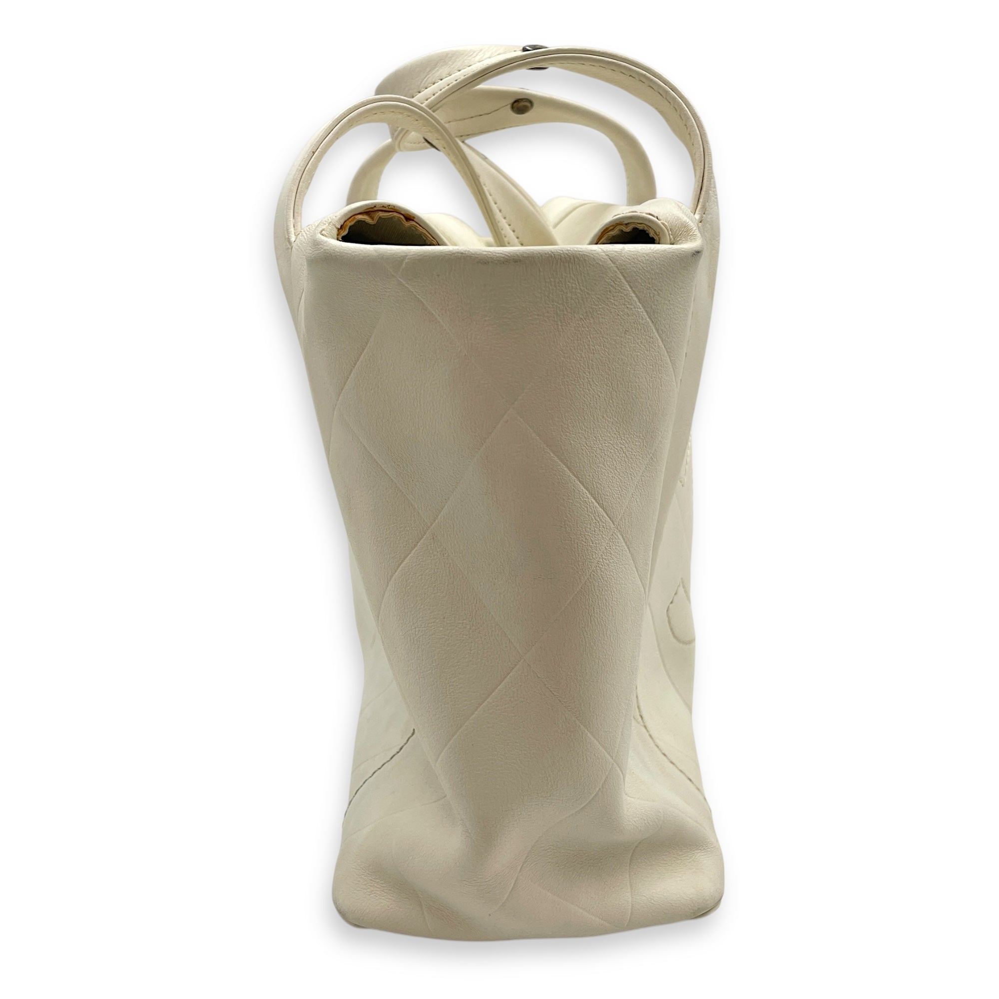 CC Chevron All Day Long White Tote Bag in Calfskin, Brushed Palladium hardware