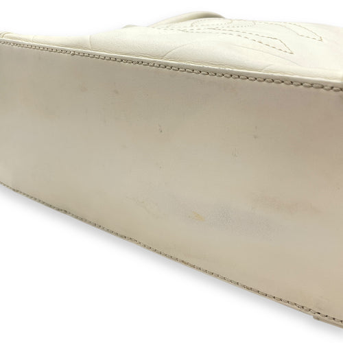 CC Chevron All Day Long White Tote Bag in Calfskin, Brushed Palladium hardware