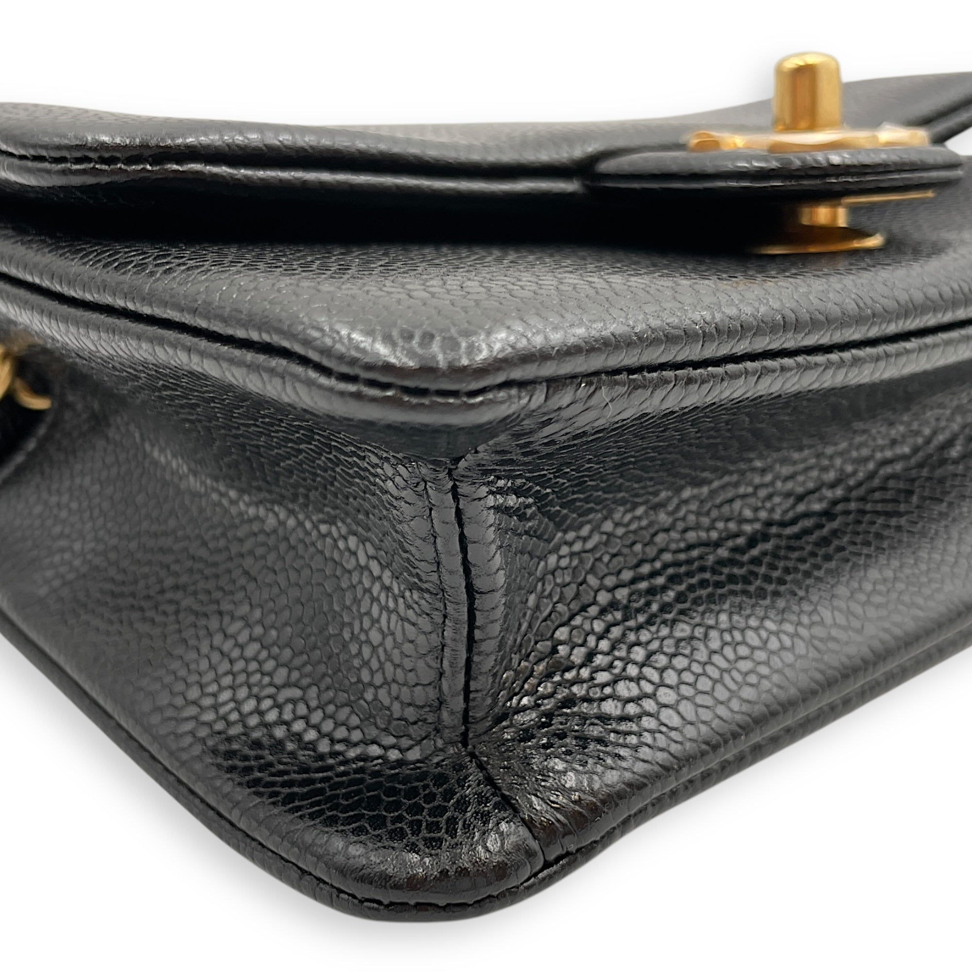 CC Flap Mini Black Crossbody Bag in Calfskin, Gold hardware