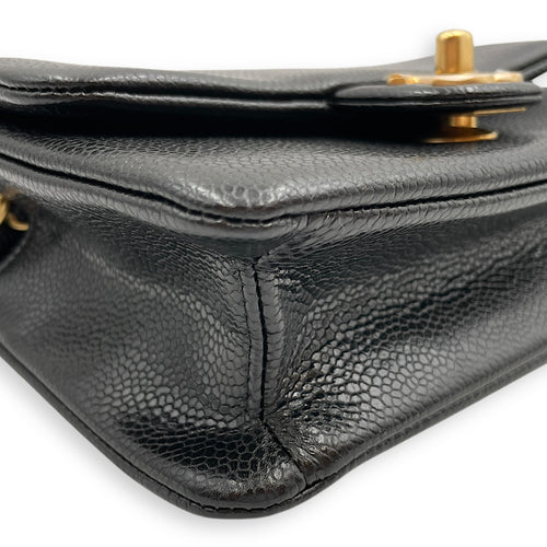 CC Flap Mini Black Crossbody Bag in Calfskin, Gold hardware