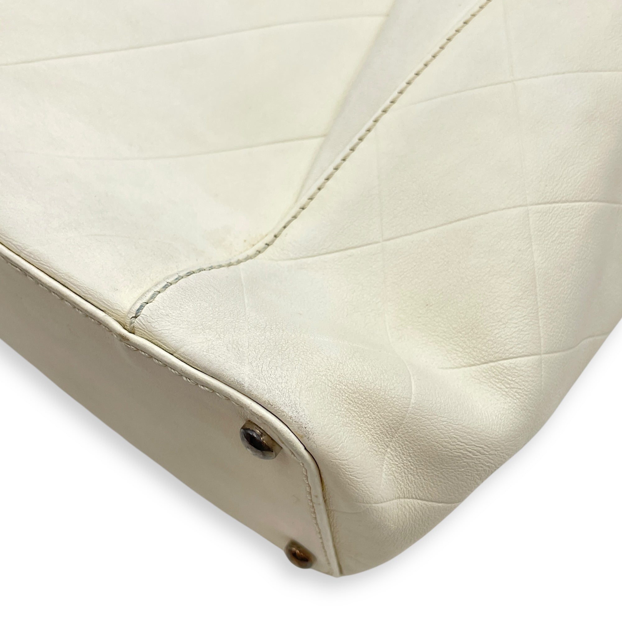 CC Chevron All Day Long White Tote Bag in Calfskin, Brushed Palladium hardware