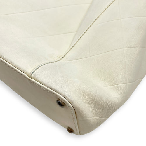 CC Chevron All Day Long White Tote Bag in Calfskin, Brushed Palladium hardware