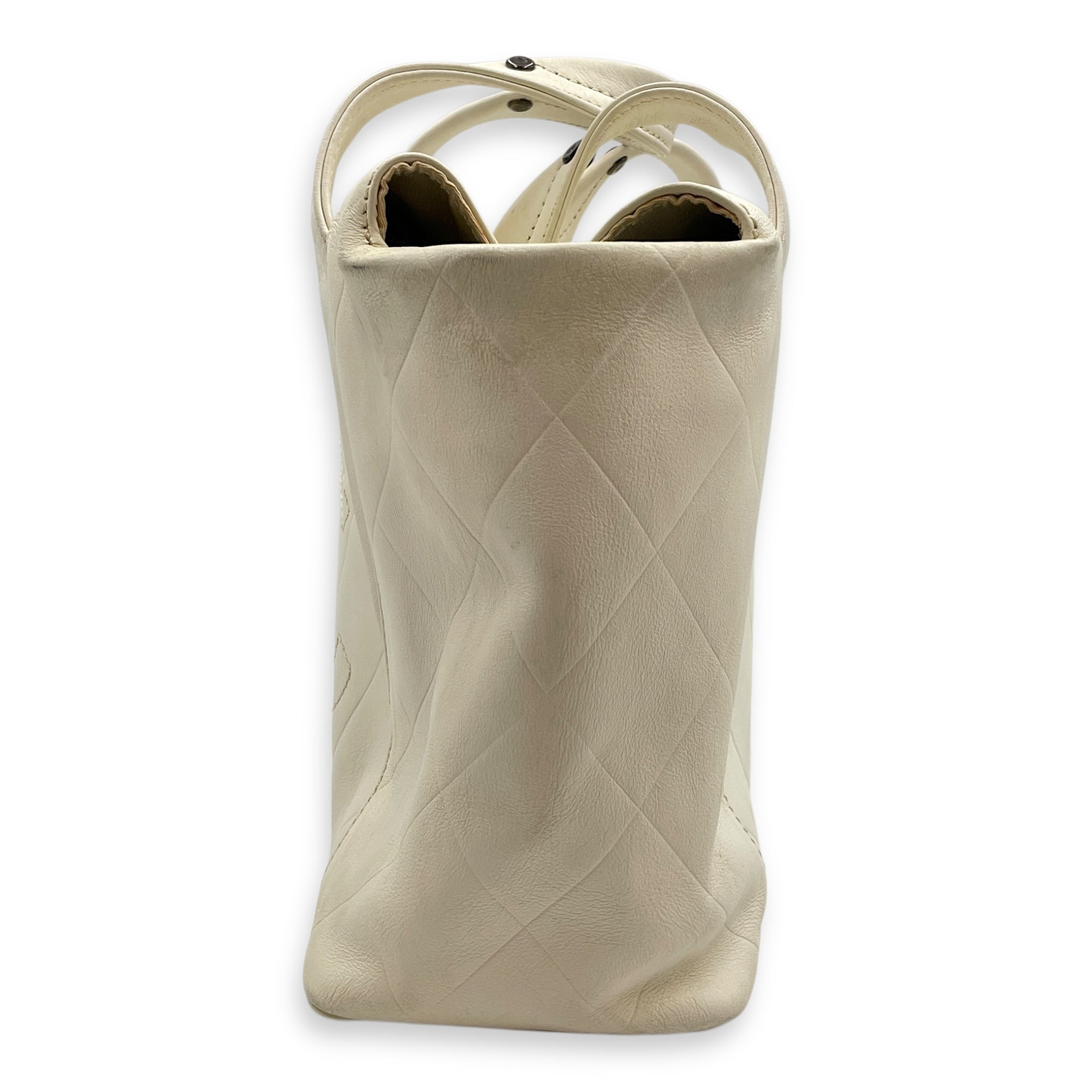 CC Chevron All Day Long White Tote Bag in Calfskin, Brushed Palladium hardware