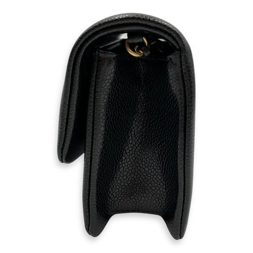 CC Flap Mini Black Crossbody Bag in Calfskin, Gold hardware