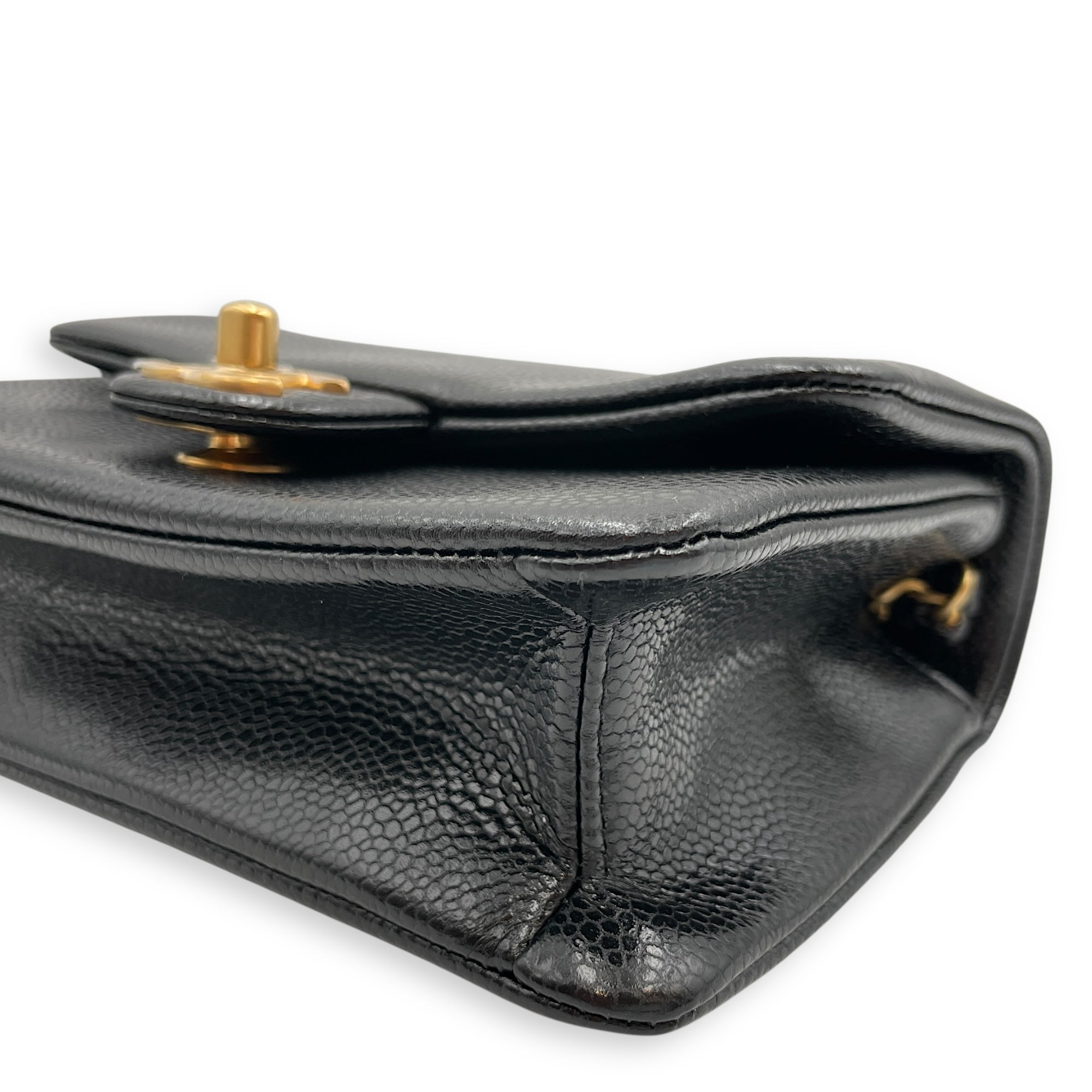 CC Flap Mini Black Crossbody Bag in Calfskin, Gold hardware