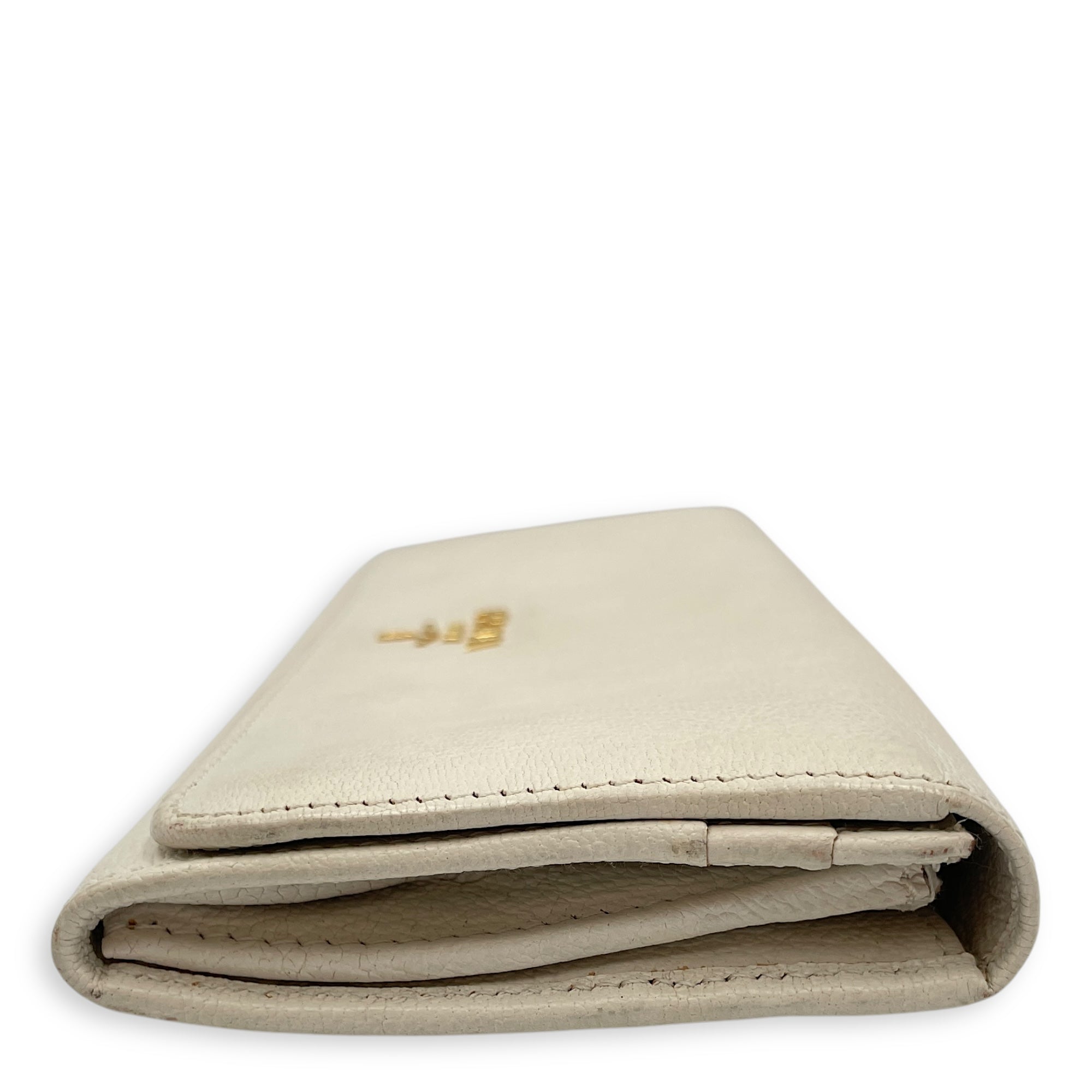 Long White Wallet in Calfskin, Gold hardware
