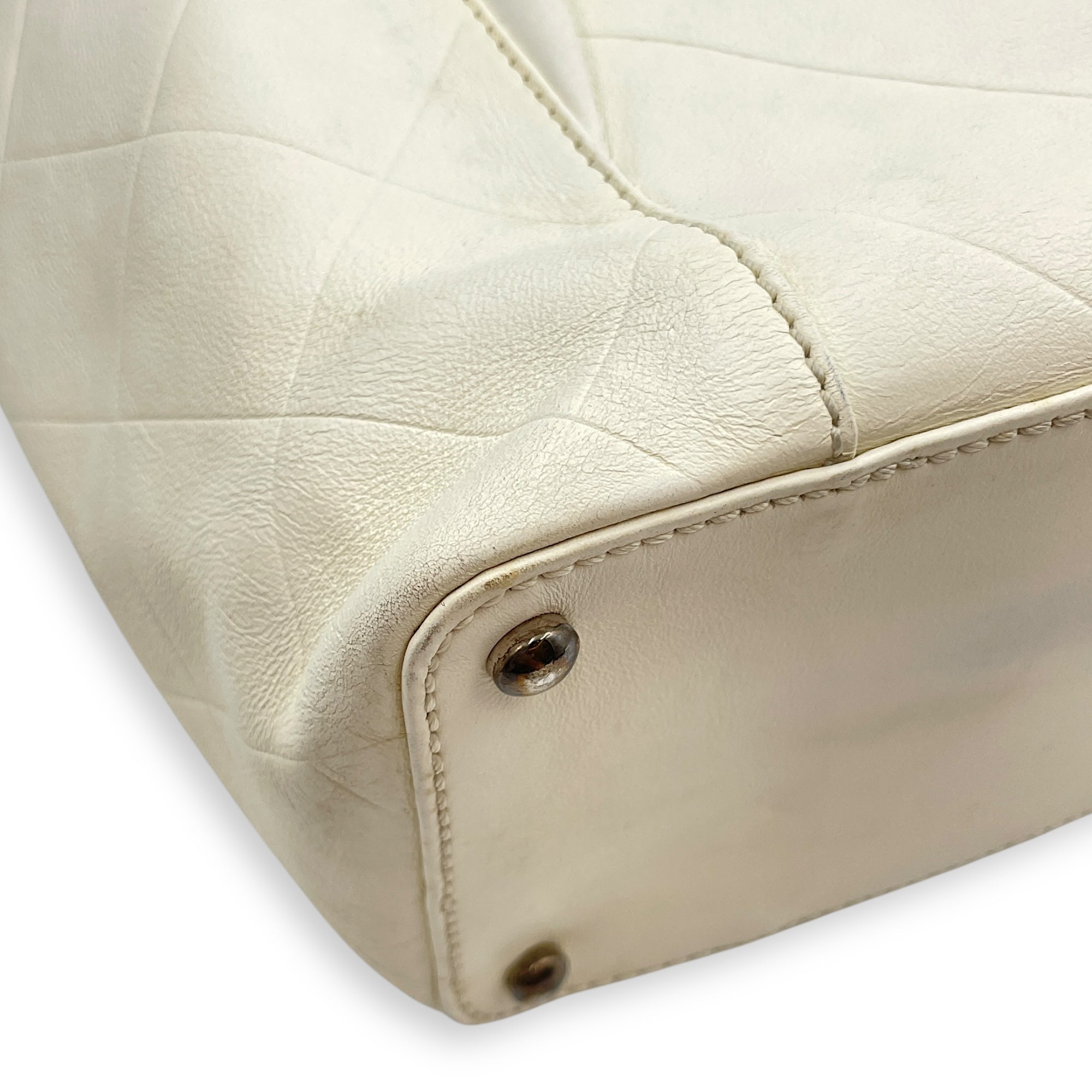 CC Chevron All Day Long White Tote Bag in Calfskin, Brushed Palladium hardware