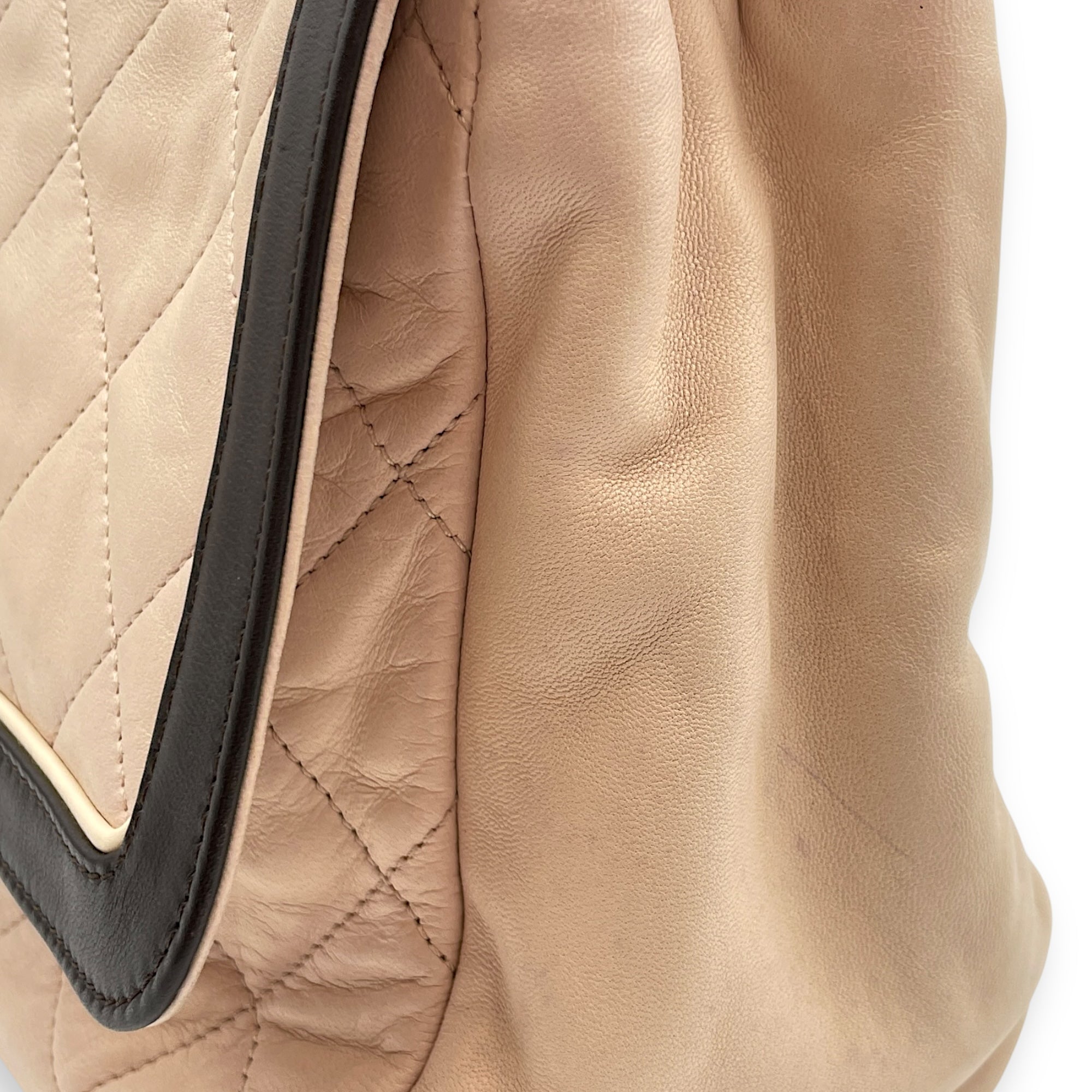 Two Tone Mademoiselle Lock Flap Beige Sholder bag in Lambskin, Silver hardware