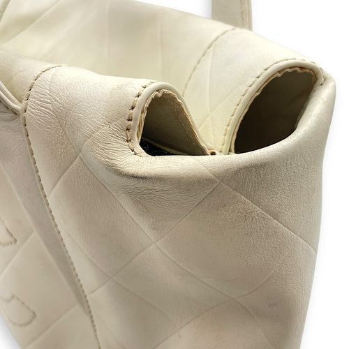 CC Chevron All Day Long White Tote Bag in Calfskin, Brushed Palladium hardware