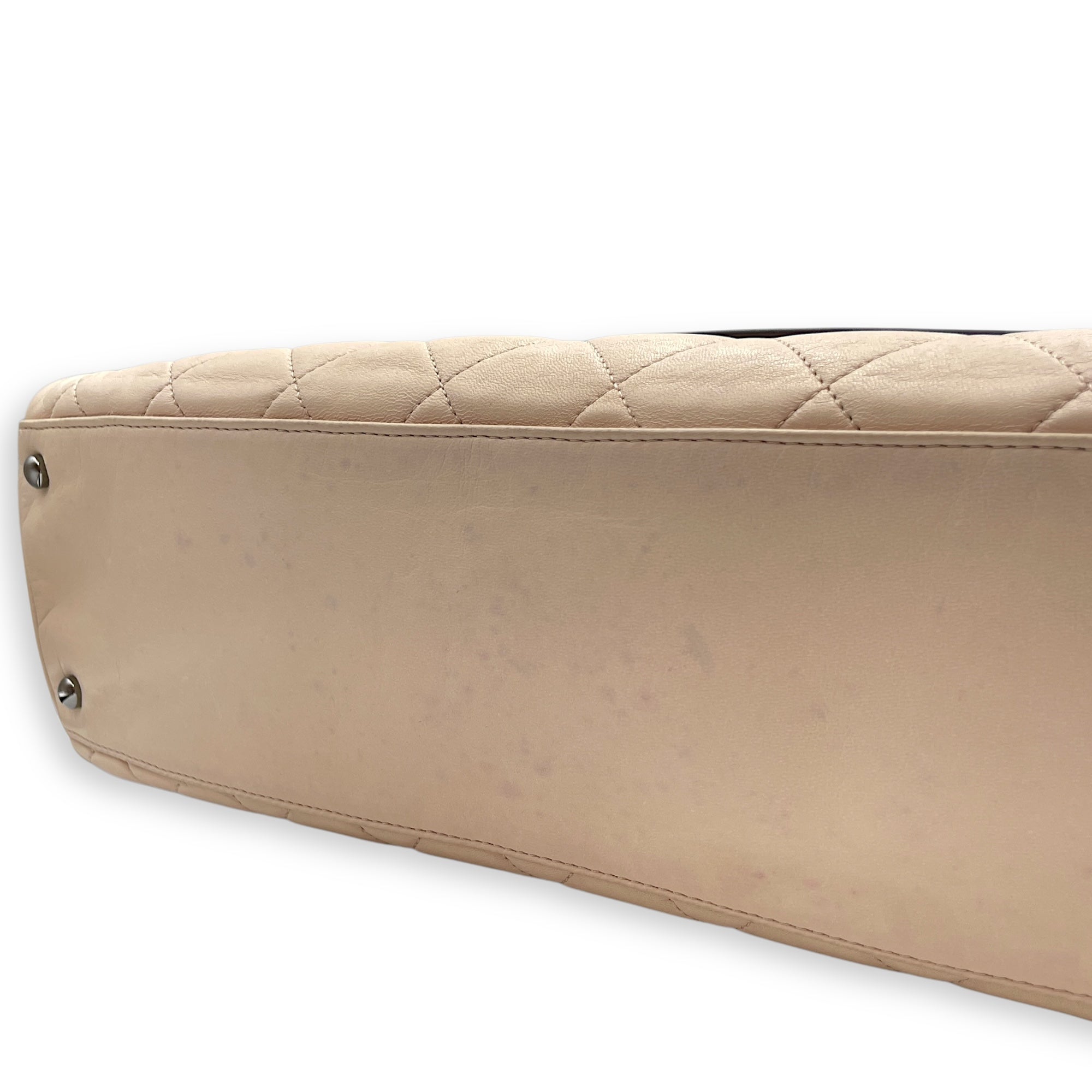 Two Tone Mademoiselle Lock Flap Beige Sholder bag in Lambskin, Silver hardware