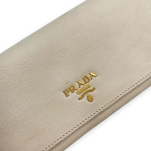 Long White Wallet in Calfskin, Gold hardware