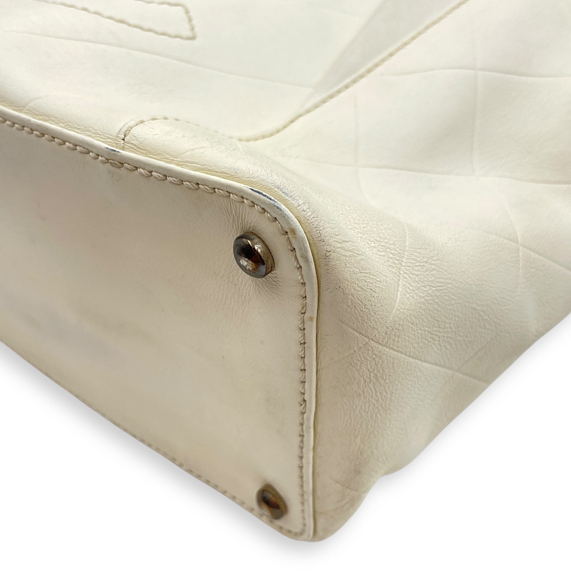 CC Chevron All Day Long White Tote Bag in Calfskin, Brushed Palladium hardware