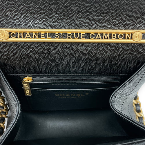 Quilted Rue Cambon 31 Mini Black Top Handle Bag in Caviar Leather, Brushed Gold hardware