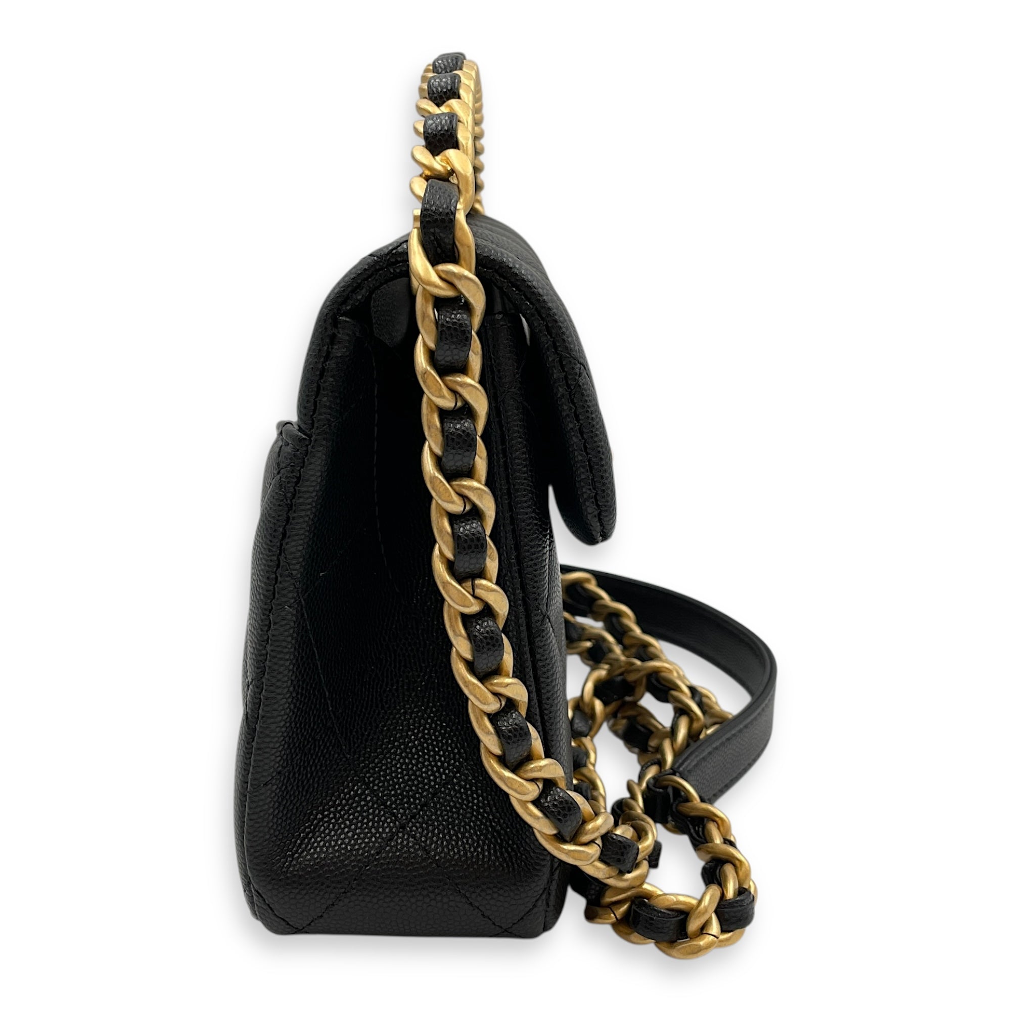Quilted Rue Cambon 31 Mini Black Top Handle Bag in Caviar Leather, Brushed Gold hardware