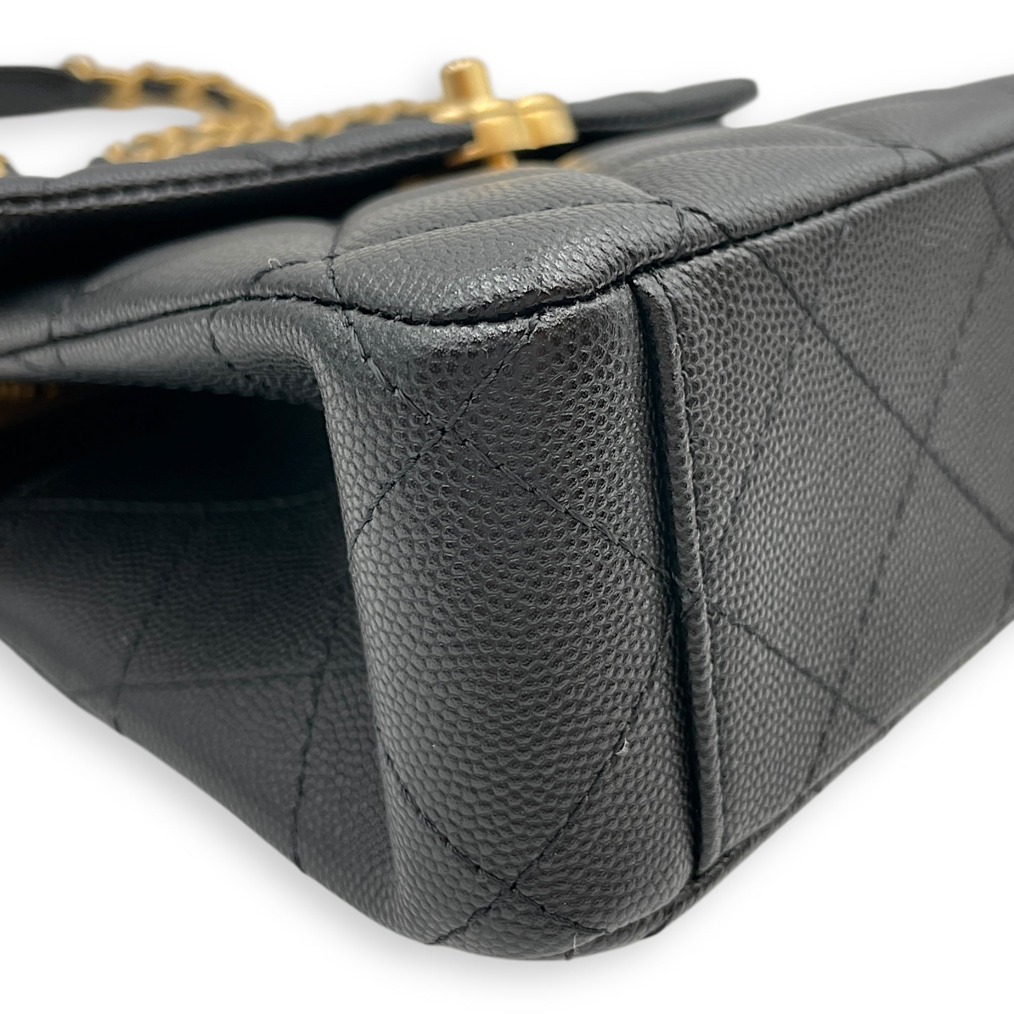 Quilted Rue Cambon 31 Mini Black Top Handle Bag in Caviar Leather, Brushed Gold hardware