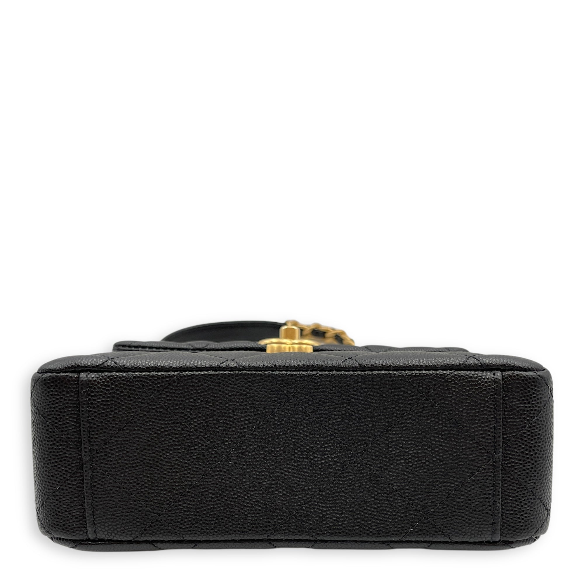 Quilted Rue Cambon 31 Mini Black Top Handle Bag in Caviar Leather, Brushed Gold hardware