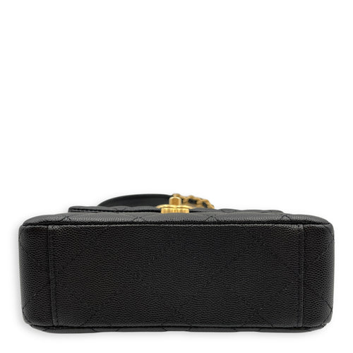 Quilted Rue Cambon 31 Mini Black Top Handle Bag in Caviar Leather, Brushed Gold hardware