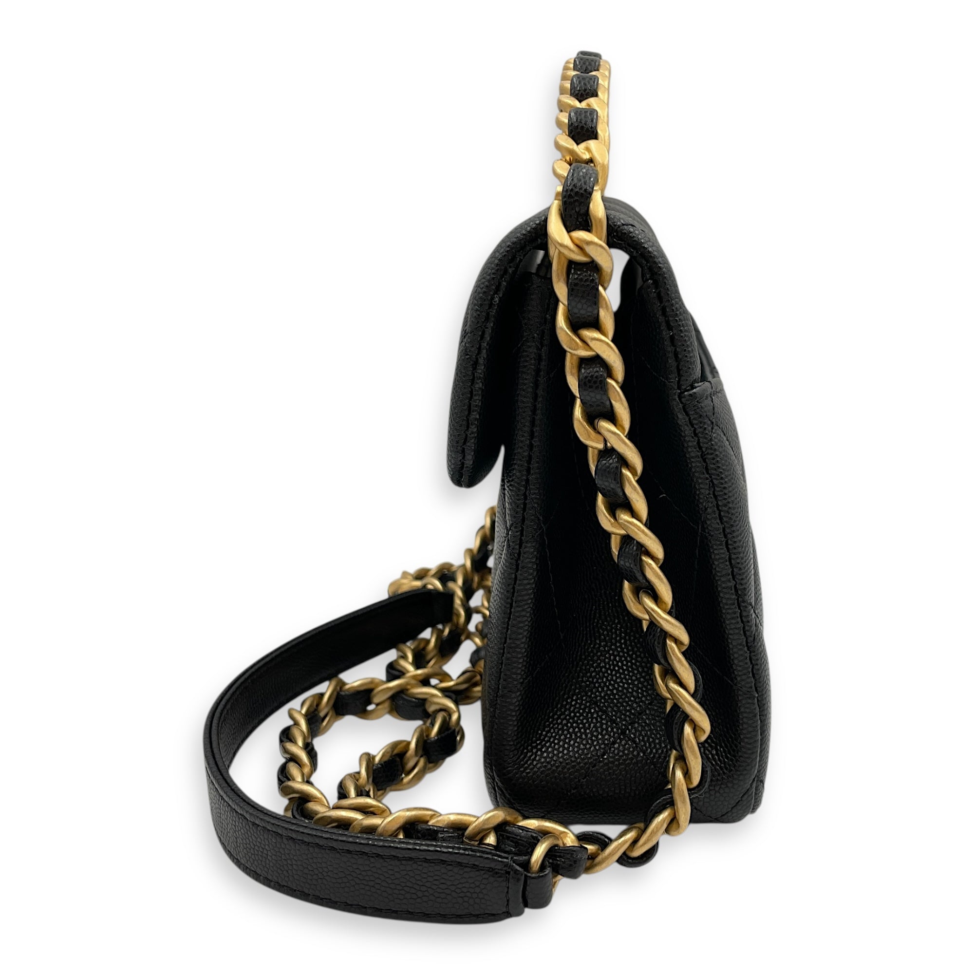 Quilted Rue Cambon 31 Mini Black Top Handle Bag in Caviar Leather, Brushed Gold hardware