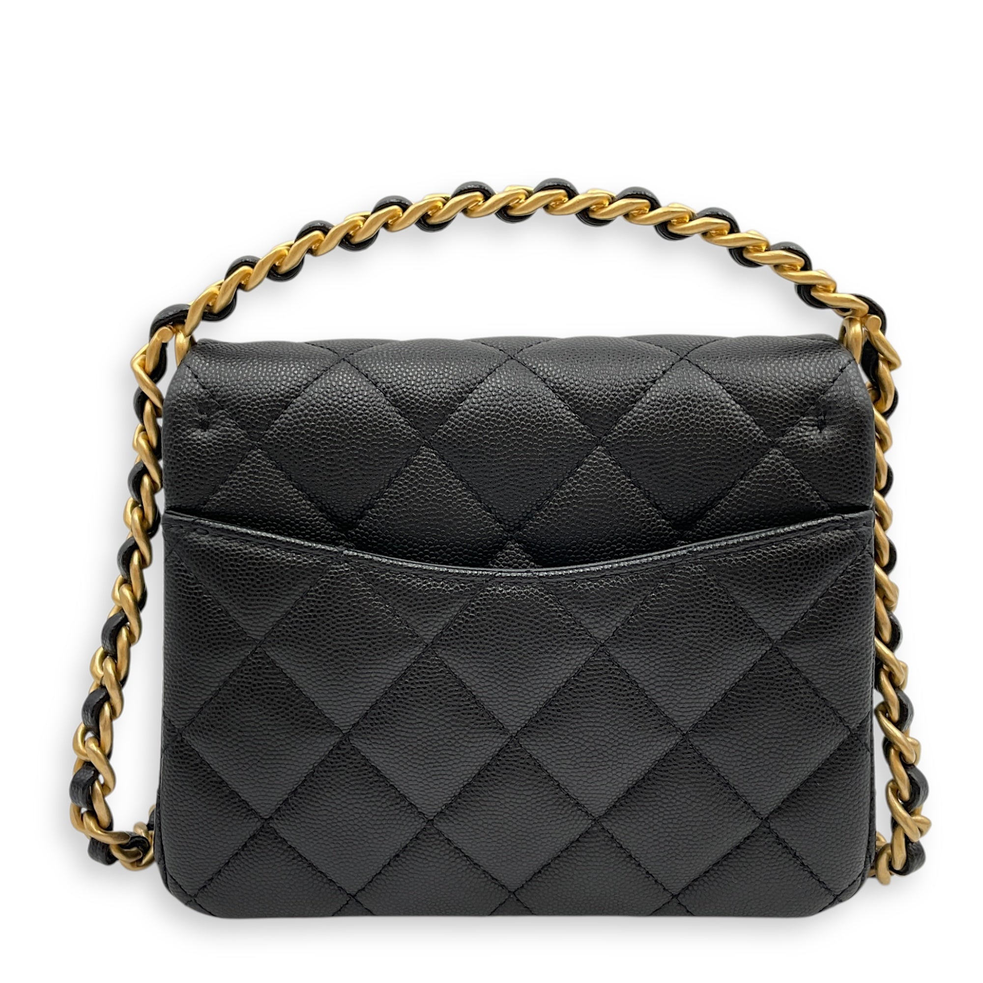 Quilted Rue Cambon 31 Mini Black Top Handle Bag in Caviar Leather, Brushed Gold hardware